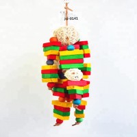 Hot Sale Colorful Wood Pets Birds Parrot Toys /Cockatiel Parateer Chew Bite Wooden Toy With Bells