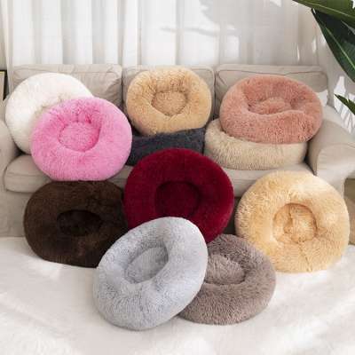 Wholesale high quality multicolor optional plush soft round pet bed deep sleep warm pad pet bed dog