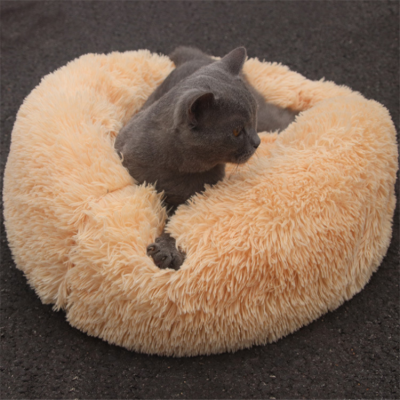 Cute Plush Cat And Dog Bed Donut Design Cat Bed Plush Faux Fur Dog Bed Cat Comfortable And Warm Pet Nest